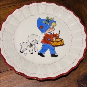 Vintage Handpainted Christmas Drummer Boy & Lamb Plate 1985